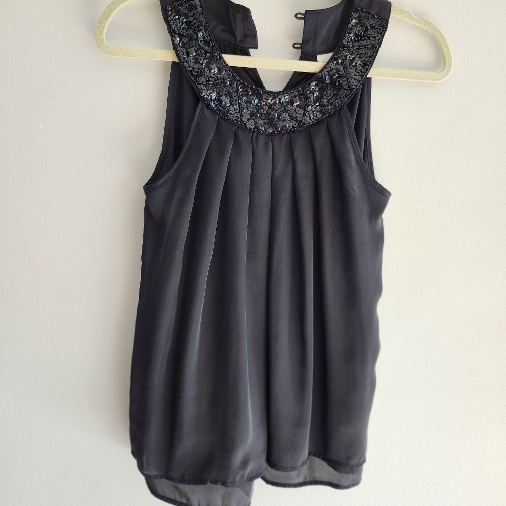 ADIVA elegant Black Sleeveless top with Sequined Collar